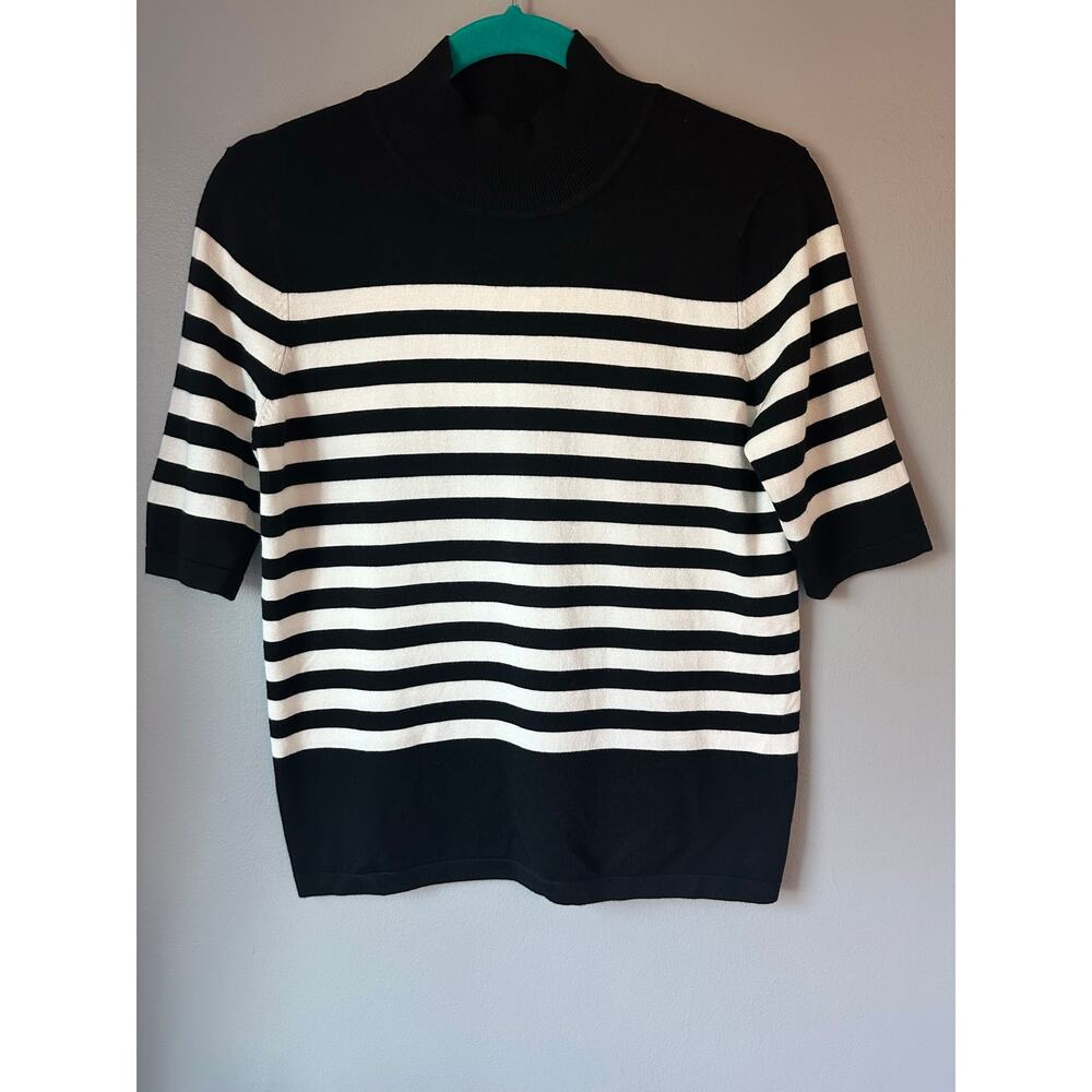 Philosophy Mock Neck Short Sleeve Striped Sweater Shirt Small
